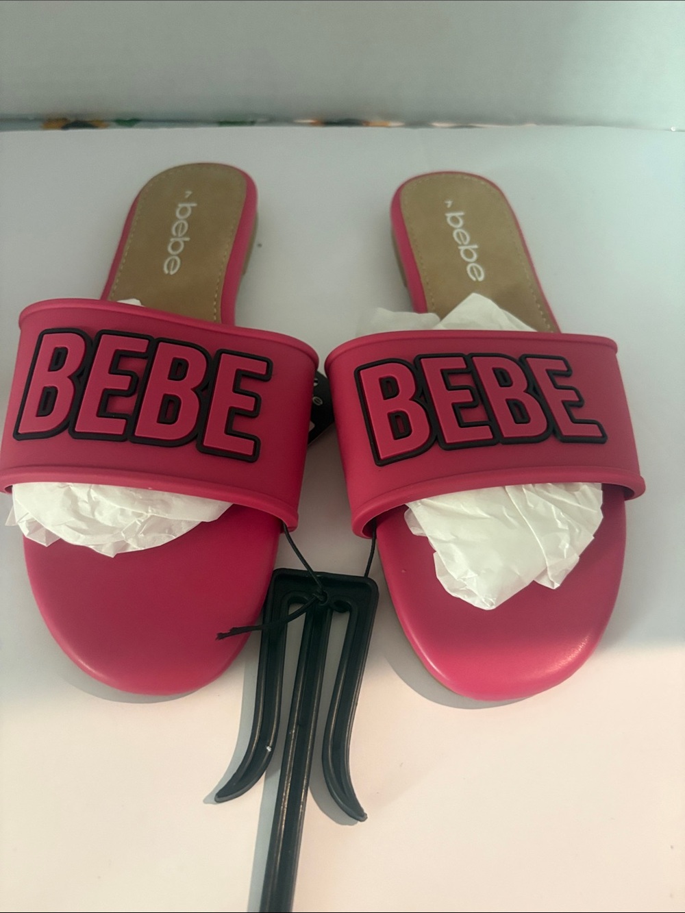 bebe Hot Pink Logo Slide Sandals